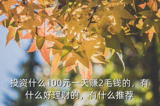 投資什么100元一天賺2毛錢的，有什么好理財(cái)?shù)模惺裁赐扑]