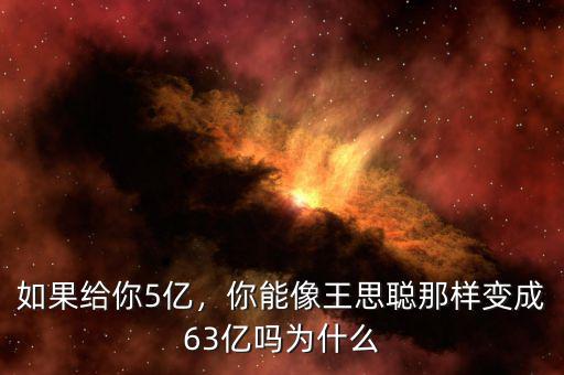 如果給你5億，你能像王思聰那樣變成63億嗎為什么