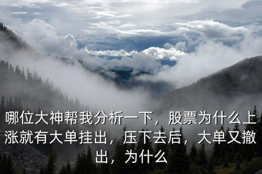 哪位大神幫我分析一下，股票為什么上漲就有大單掛出，壓下去后，大單又撤出，為什么