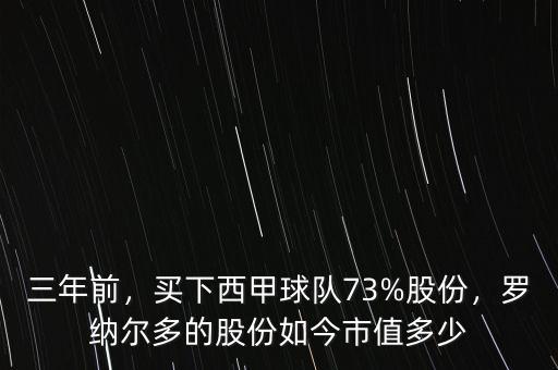 三年前，買下西甲球隊73%股份，羅納爾多的股份如今市值多少