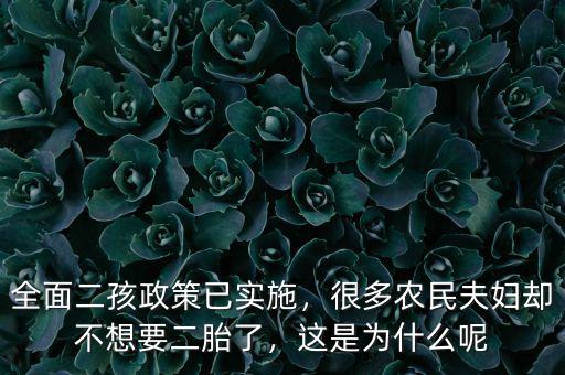 全面二孩政策已實(shí)施，很多農(nóng)民夫婦卻不想要二胎了，這是為什么呢