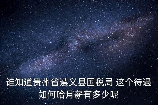 貴州地稅待遇如何，誰知道貴州省遵義縣國稅局 這個待遇如何哈月薪有多少呢